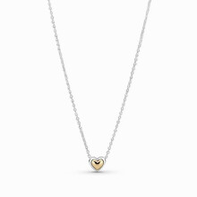 925 Sterling Silver Domed Golden Heart Collier Necklace Fit Women Bead Charm Gift DIY Jewelry