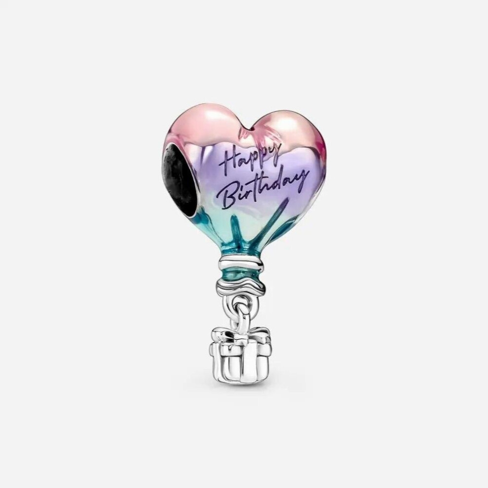Happy Birthday Hot Air Balloon Charm 925 Sterling Silver Jewelry Fits Europe Bracelet Women Beads DIY Making Accessories