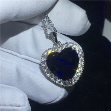 Really 925 Sterling Silver Necklace Big 6ct Heart of the ocean Sapphire Wedding Pendant Necklace for Women Jewelry
