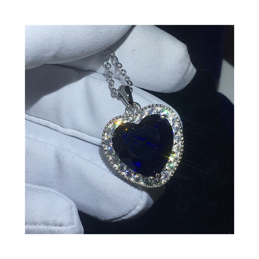 Really 925 Sterling Silver Necklace Big 6ct Heart of the ocean Sapphire Wedding Pendant Necklace for Women Jewelry