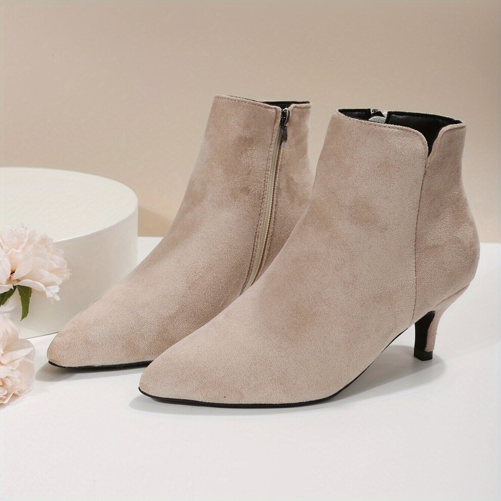 Womens Solid Kitten Heel Boots Poin Toe Side Zipper Short Boots Comfortable Ankle Boots
