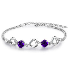 Cellacity Geometry Amethyst Bracelet for Women Heart shaped Silver 925 Jewelry Gemstones Anniversary Accessory