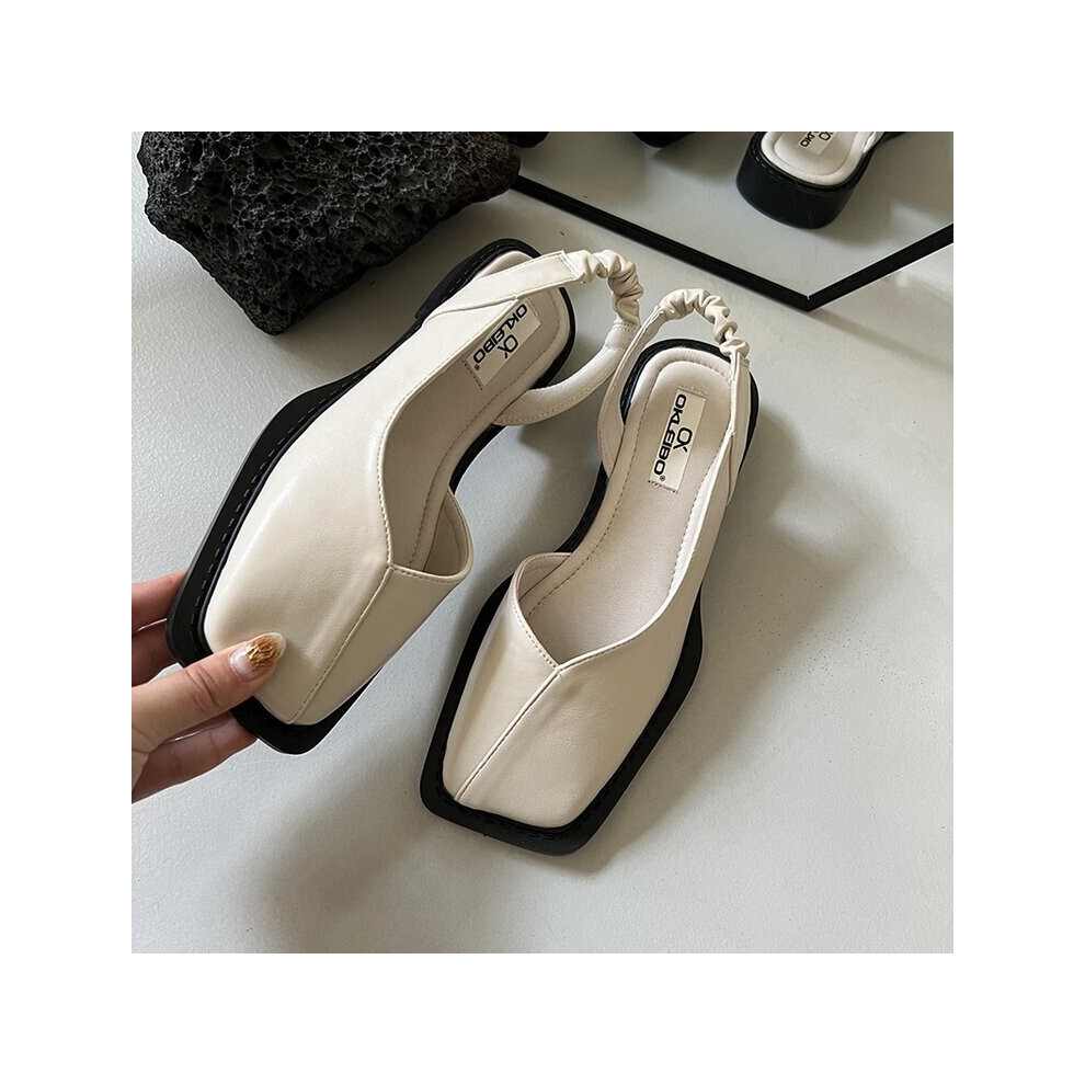 Summer Sandals Women Casual Vintage Slingback Flat Sandals Square Toe Ladies Slip on Flat Shoes J835
