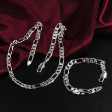 925 Silver necklace bracelet Jewelry set Classic woman Men 6mm 8mm Geometric chain Party wedding fine