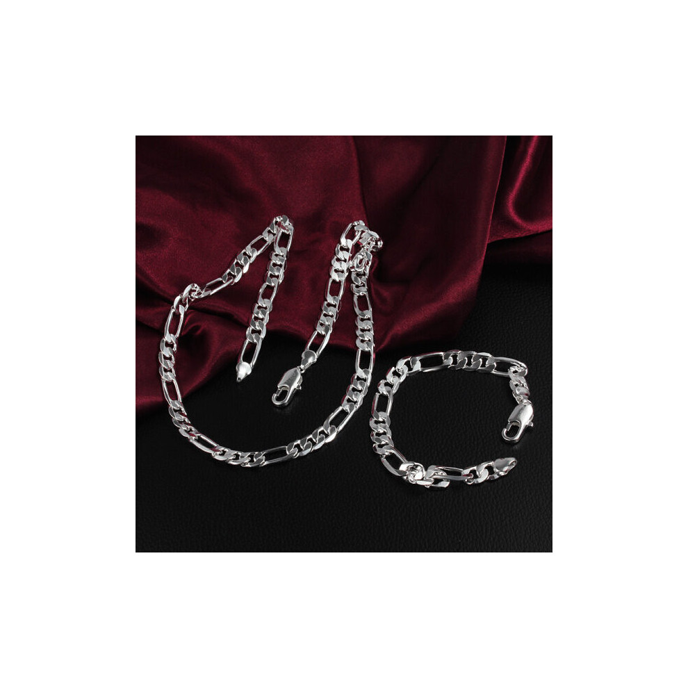 925 Silver necklace bracelet Jewelry set Classic woman Men 6mm 8mm Geometric chain Party wedding fine