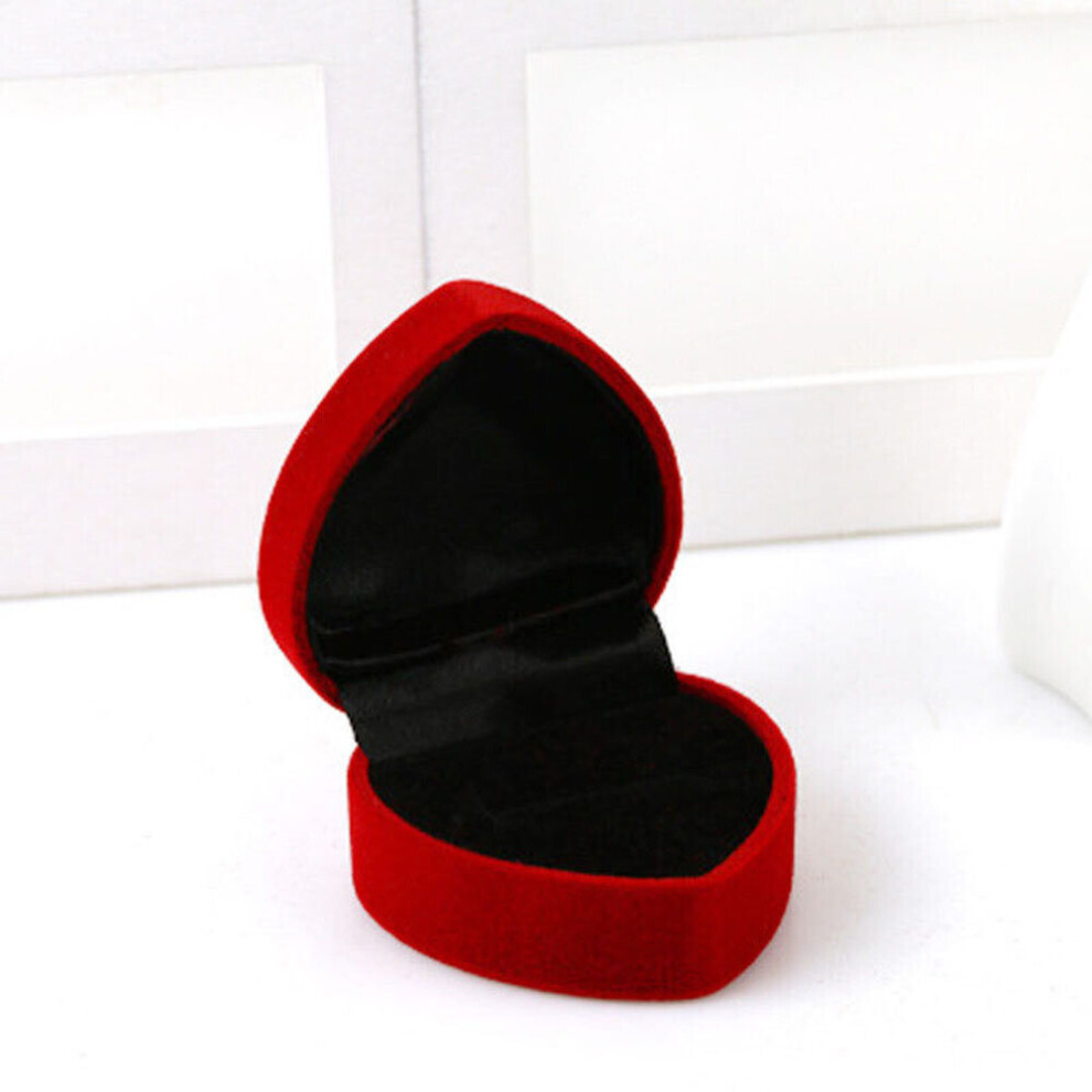 Red Heart Shape Velvet Ring Box Wedding Jewelry Rose Flower Gift Cotainer Jewelry Display Gift