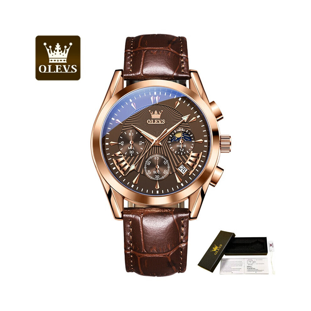 2876 Multifunctional Leather Strap Watches for Men Quartz Sport Waterproof Men Wristwatches Luminous