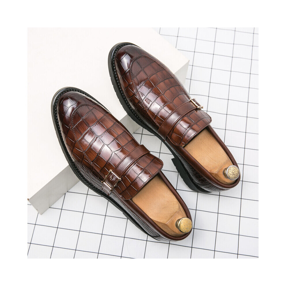 Mens Crocodile Print Pointed Toe Slip On Bit Loafer Shoes Formal Dress Shoes For Wedding Party