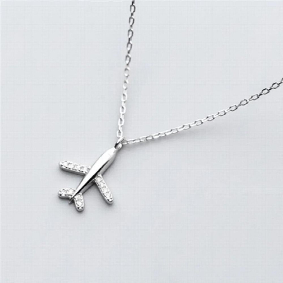 100% 925 Sterling Silver Pave CZ Aircraft Airplane Pendant Necklace for Women Accessories Girlfriend Gift