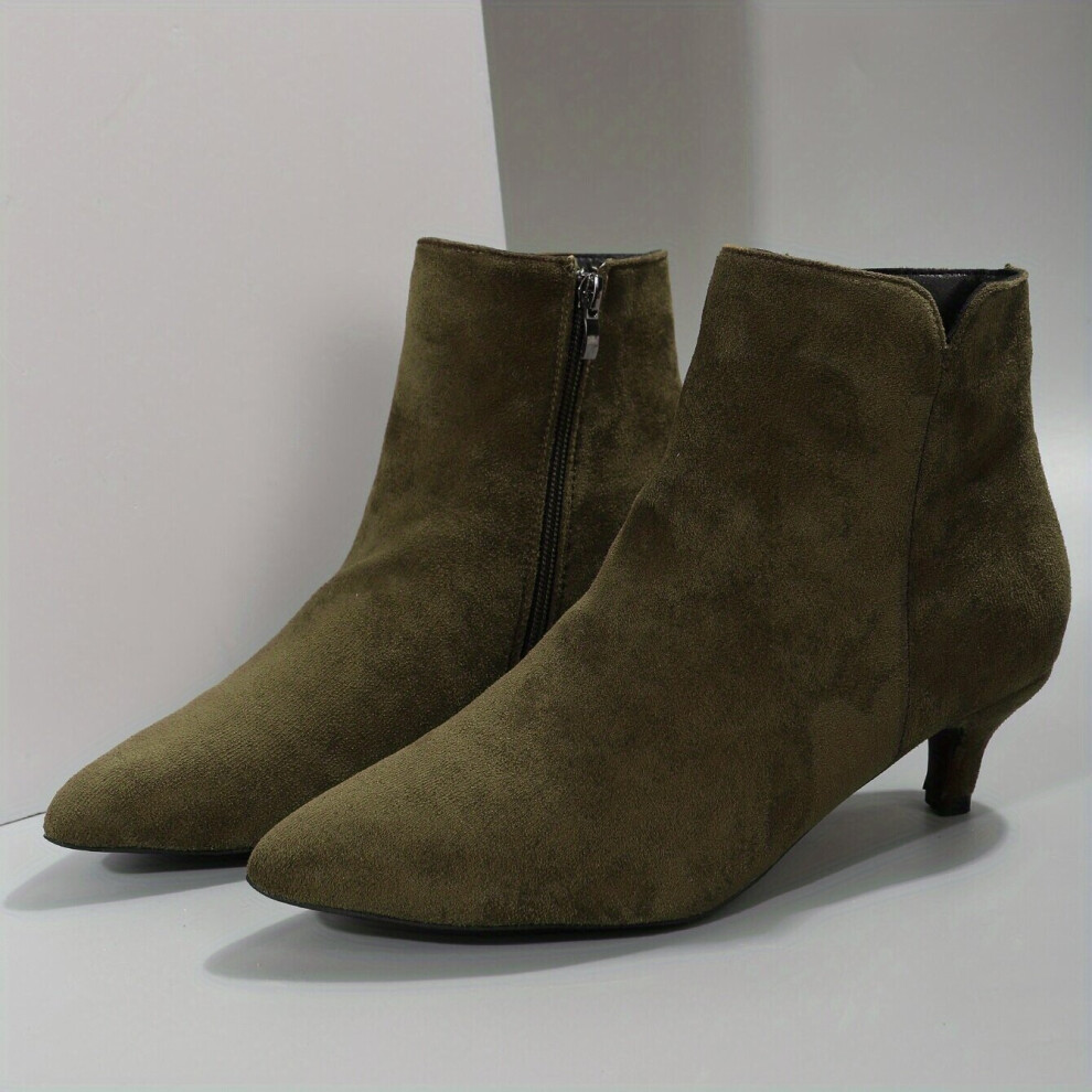 Womens Solid Kitten Heel Short Boots Point Toe Ankle Boots Side Zipper Boots