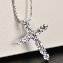 16-24inches 925 Silver Necklace Box chain crystal cross Pendant For Women men Jewelry