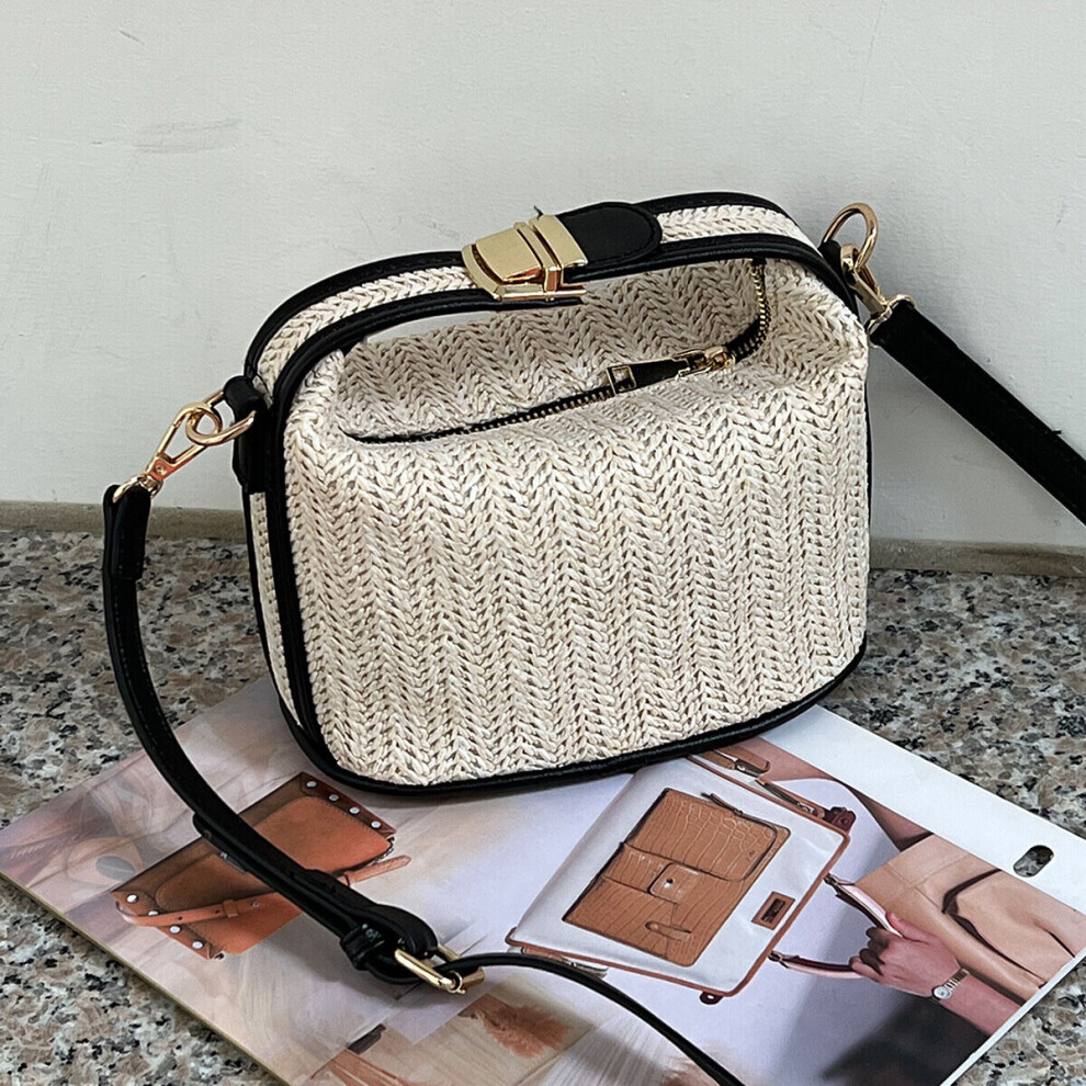Straw Crossbody Bag Vacation Style Zipper Shoulder Bag With Top Handle & Removable strap