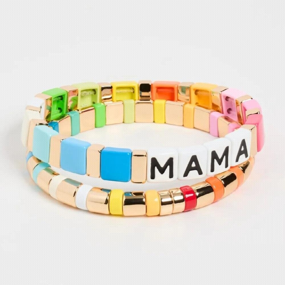 Enamel Tile Beads Bracelets Set for Women Letter MAMA Bracelet Mothers Jewelry Boho Colorful Beads Pulseras