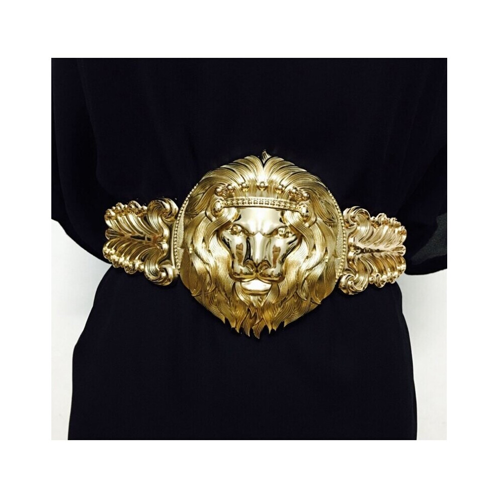 Belts for Women's Golden Big Lion Elastic Snap Waist Girl Metal Wide Belt Elastic Closure cinturon