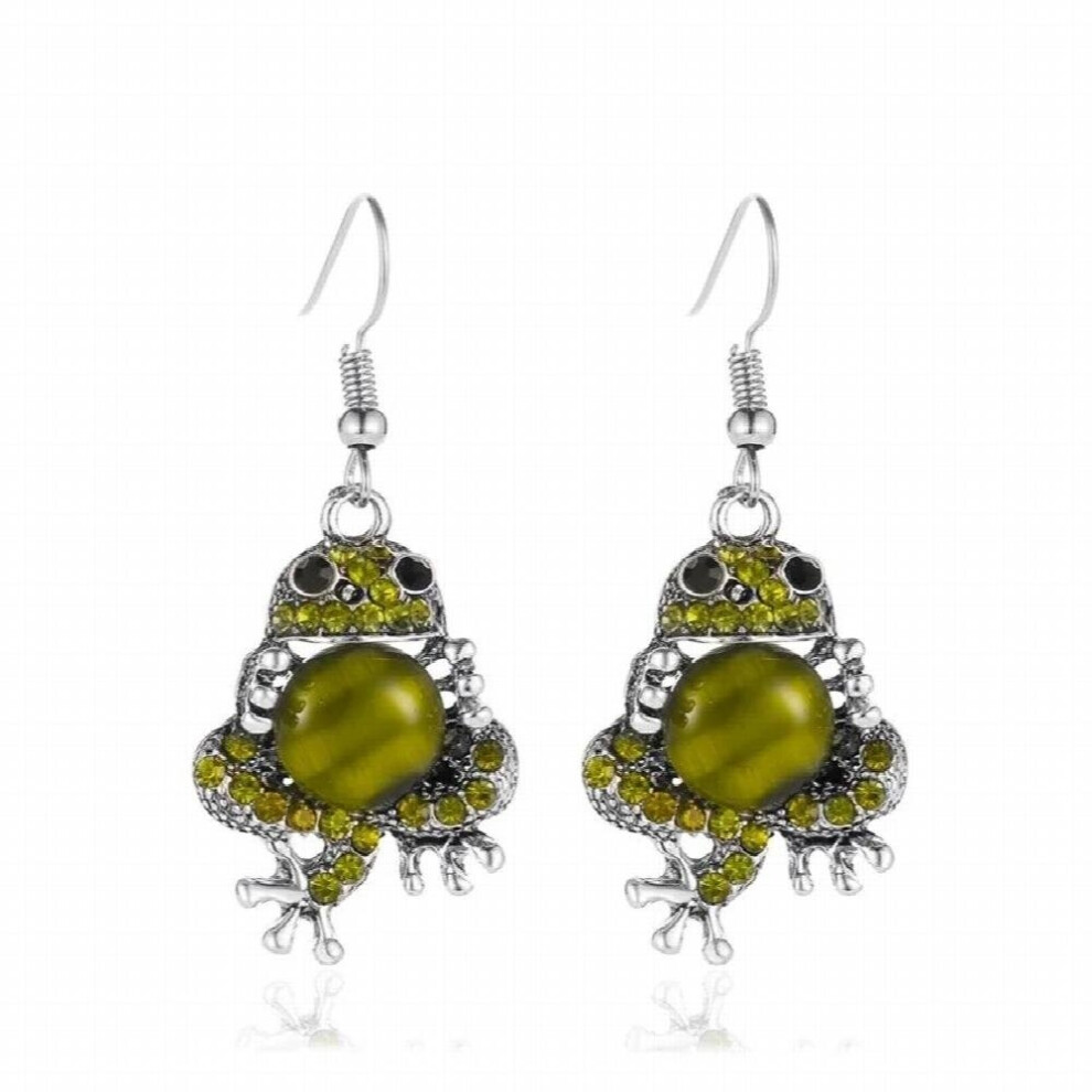 Retro Grenouilles Vertes Alliage Chaine de Pull Collier Pendants d'oreilles Boucles d'oreilles pendantes Broches Anneaux Sets de bijoux pour femmes