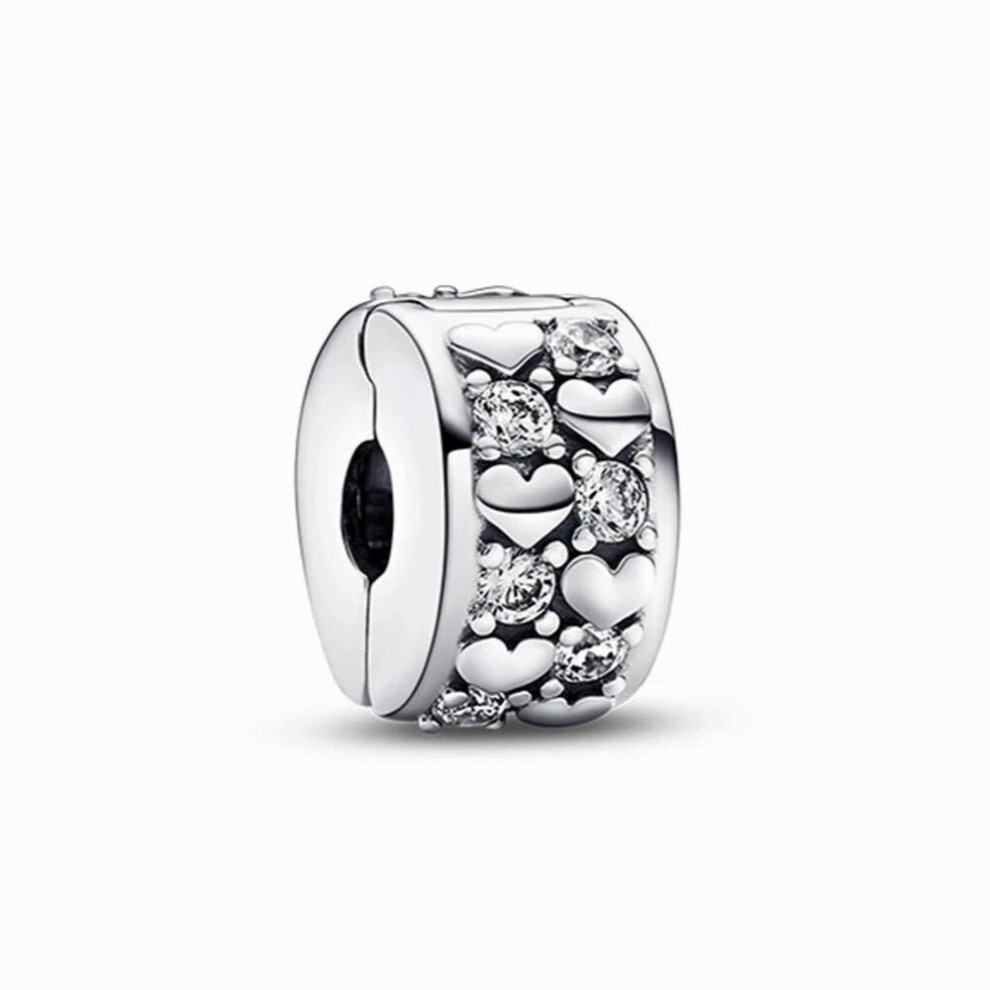 Infinite Hearts Sparkling Clip Charm 925 Sterling Silver Beads Fits Europe Bracelet Women DIY Jewelry Making Bijoux