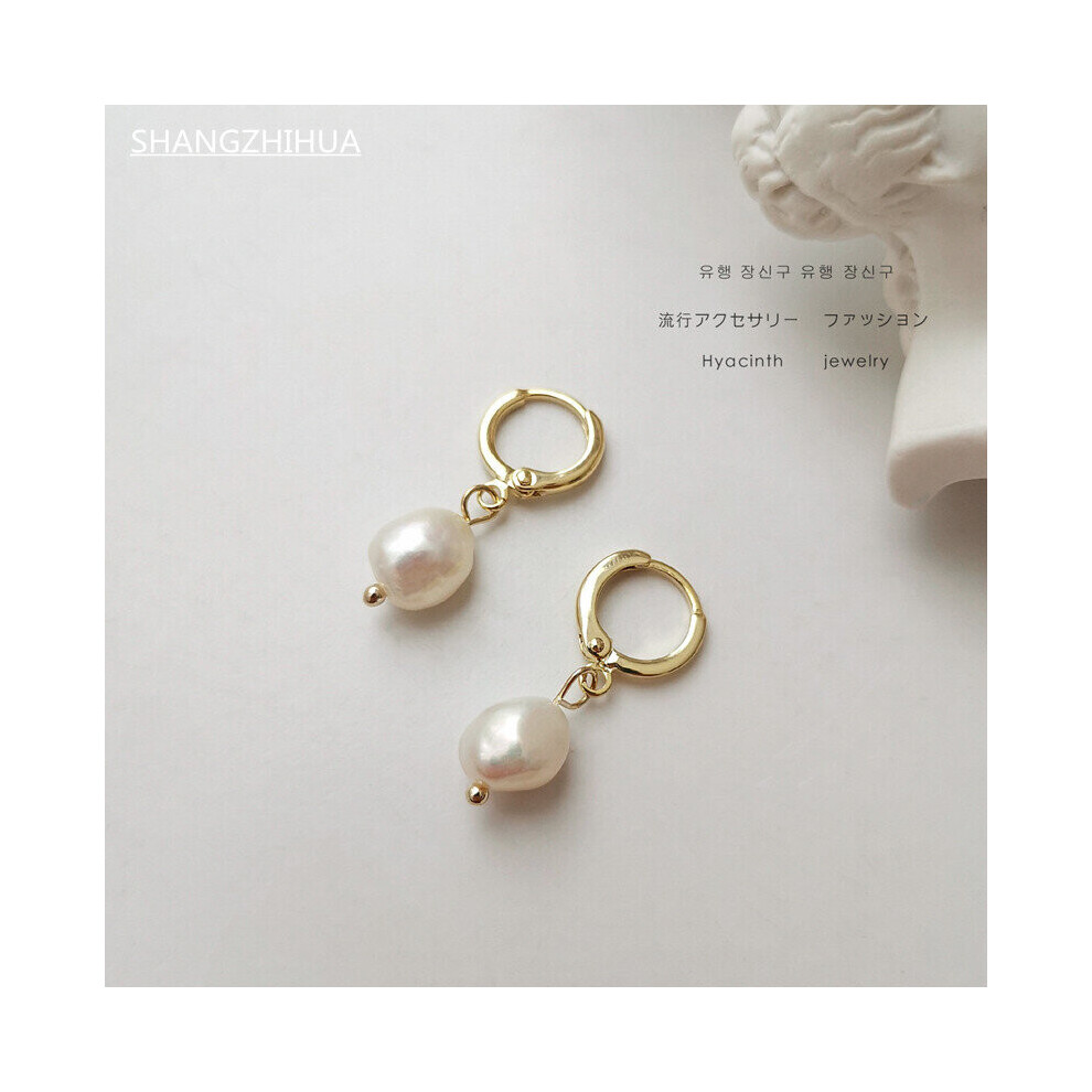 European and American Baroque Minimalism Round Ear Hoop Irregular Pearl Drop Earrings Women's INS Jewelry Accessories