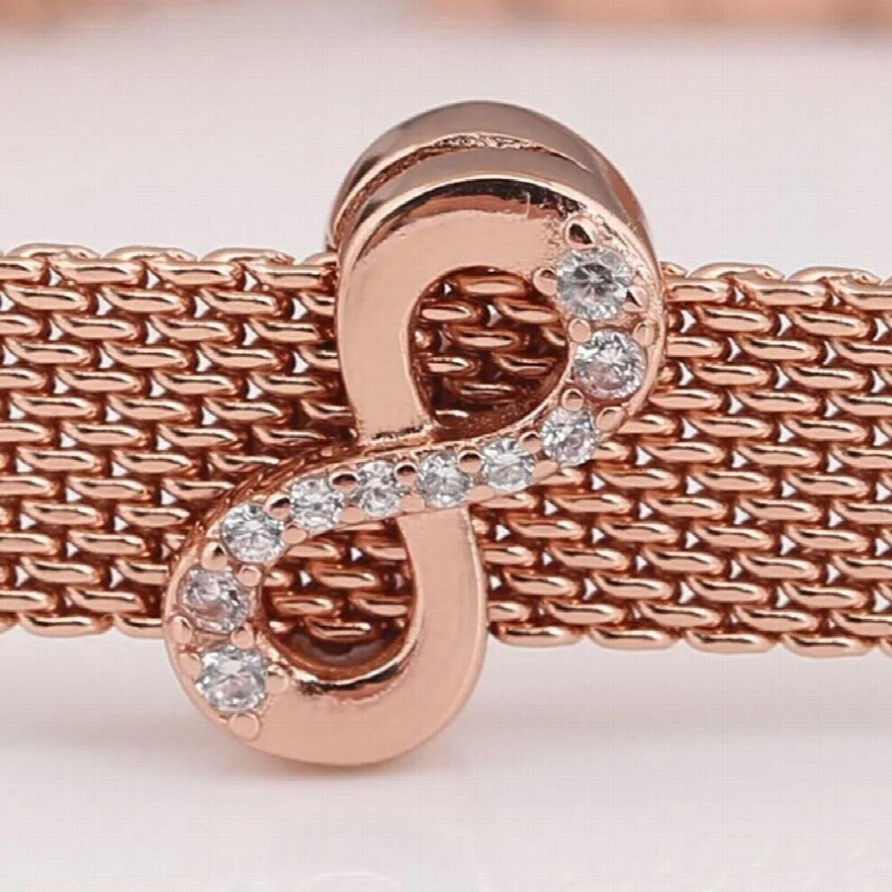 925 Sterling Silver Rose Reflexions Sparkling Infinity With Crystal Clip Charm Fit Bracelet Bangle DIY Jewelry
