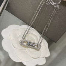 Messica 925 Sterling Silver Necklace Full Diamond Three Diamond Sliding, Double Layer Necklace Temperament