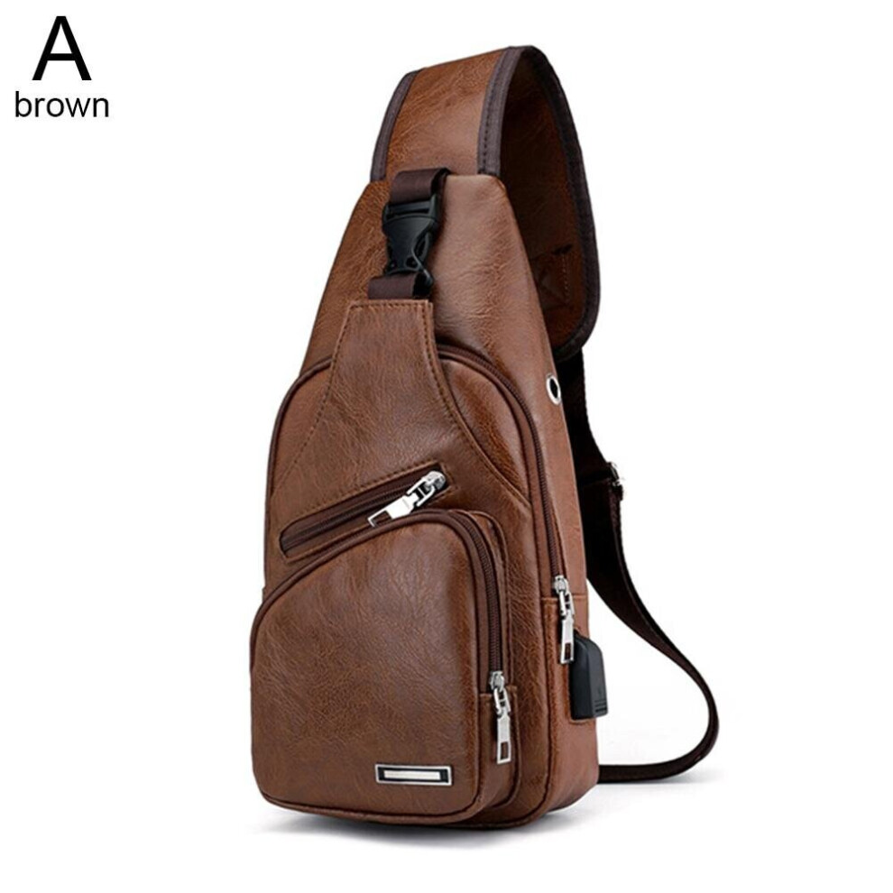Men's Usb Charging Sport Sling Anti-theft Shoulder Sling Packs Bag Leather Fanny Cross Body Travel Anti Bag Chest Theft PU P1Q1
