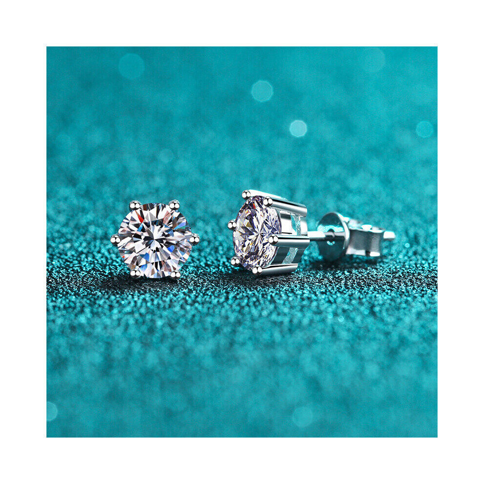 Boucles d'oreilles Moissanite Argent Sterling plaqué 14K D VVS1 Lab Diamond 6 Claws Round Ear Studs For Women