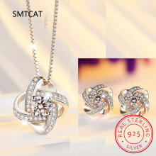 925 Sterling Silver Jewelry Sets For Women Forever Love Twist Flower Zirconia Knot Necklace+Earrings Wedding Jewelry