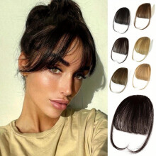100 Human Hair Clip In Bangs Medium Brown Wispy Fringe with Temples for Women Daily Wear Hairpieces