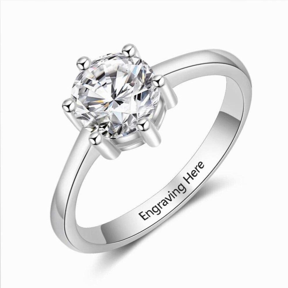 Cadeau personnalisé Bague de fiançailles de mariage en zircon cubique Bague de fiançailles en argent avec gravure du nom Bijoux pour femmes