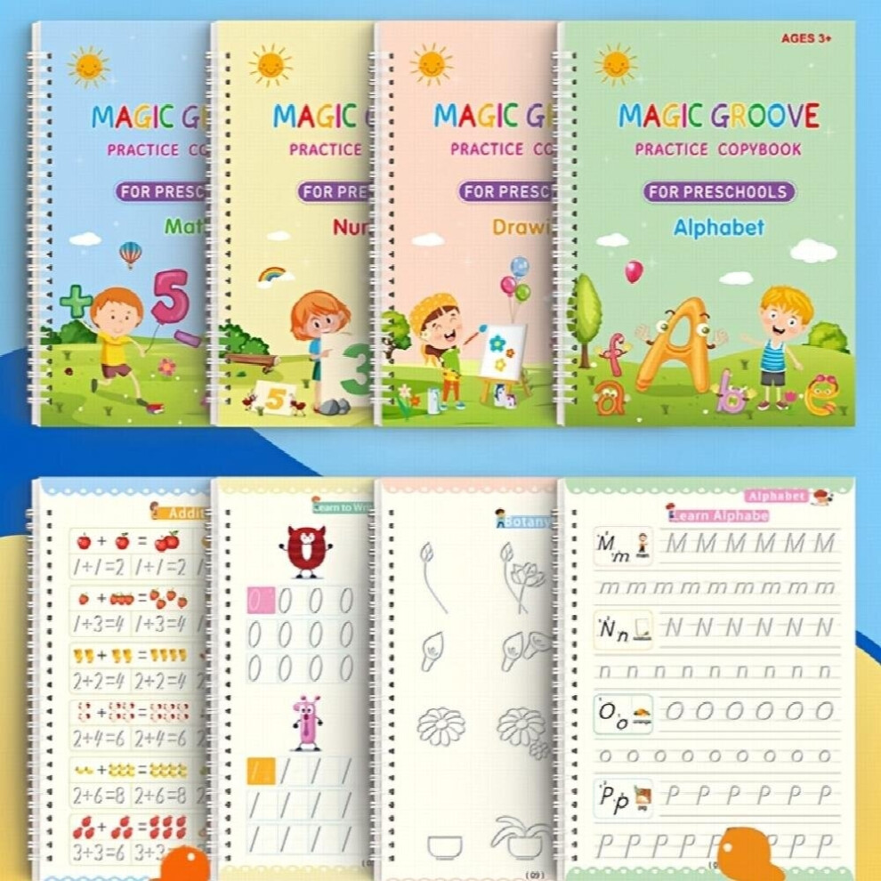 4 Pack Large Reusable Handwriting Practice Copybook For Kids Comfy Tracing Sight Words Grooves Magic Practice Workbook Set 4 Book 1 Pen 5 Refills 1 Pe