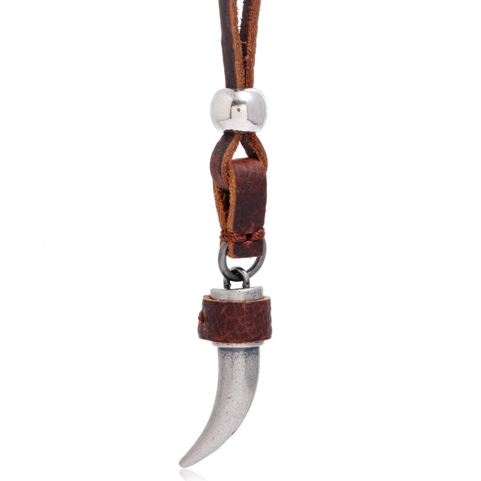 Kirykle Horn Pendant Necklace Men Brown Leather Necklace Jewellery Manmade Ethnic Charm Accessories DropShipping