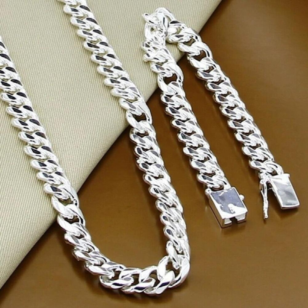 High Men Jewelry 925 Sterling Silver Sets 10MM Link Chain Necklace Bracelet Sets For Male