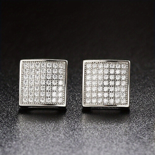 1Pair Mens Retro Rhinestone Square Pendientes Stud