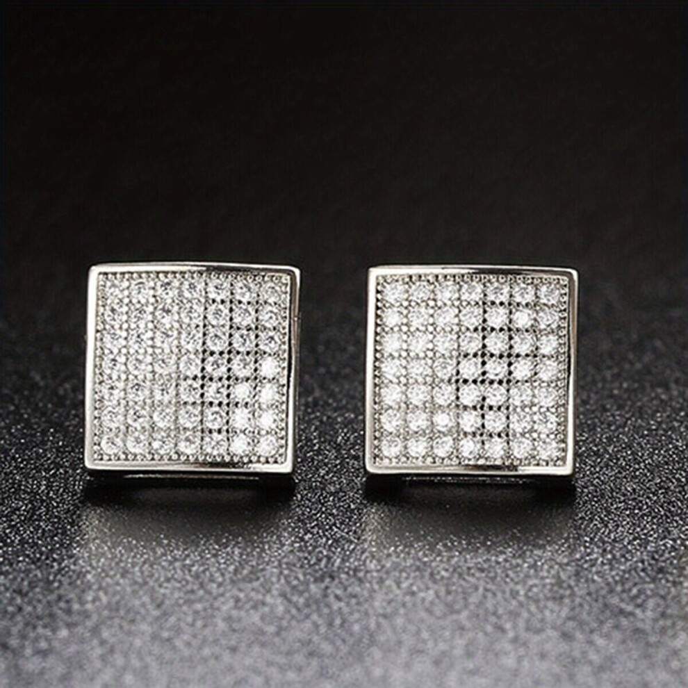1Pair Mens Retro Rhinestone Square Earrings Stud Earrings