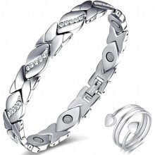 Magnetic Therapy Arthritis Pain Relief Bracelet for Women - Steel Titanium Silver with Crystal