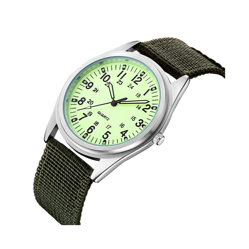 Unisex Watch for Men Ladies Luminous Dial Couple Military Sports Quartz Wrist Watches Nylon Wristwatch Army Green Clock