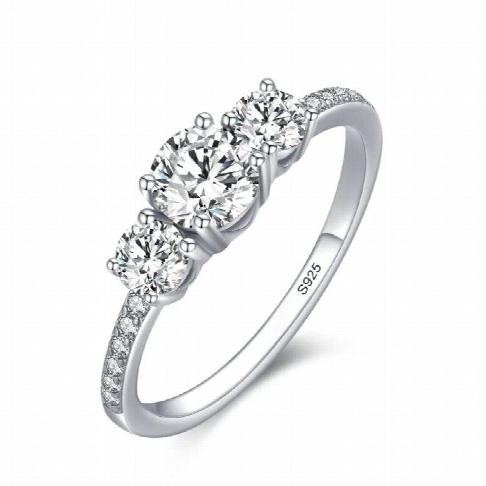 Trumium 1ct 5mm Round Cut Rings for Women Engagement&Wedding Zircon Diamond Double Ring 925 Sterling Silver Engraving