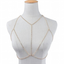 Jewdy Crystal Body Chains Rhinestone Open Bra Chain Necklace for Women, Bikini Body Jewelry Breast Bra Choker Collars Gold or Silver