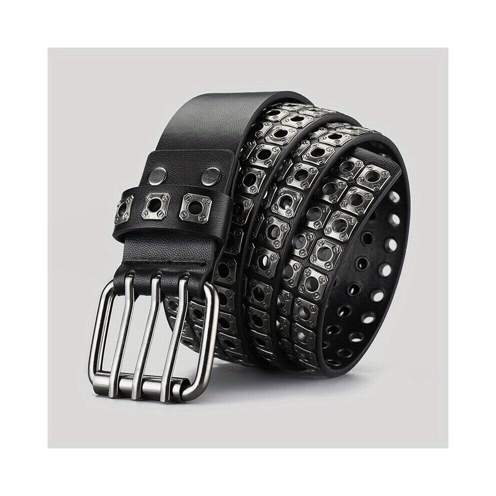 Three Pins Square Buckle Belt Hip Hop Full Metal Rivet Wide Waist Belts Punk Hip Hop Pants Jeans Belts Unisex