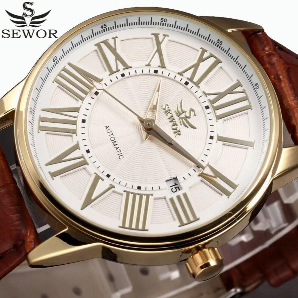 Automatic Mechanical Watch Men Roman Numerals Business Leather Male Wristwatch Relogio Masculino