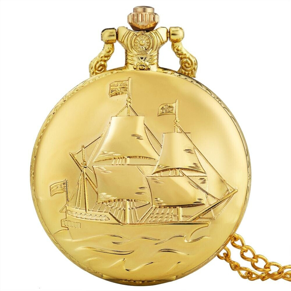 Top Sailboat Sailing Quartz Pocket Watches Pendant Clock Fob Chain Necklace Watches for Men Women