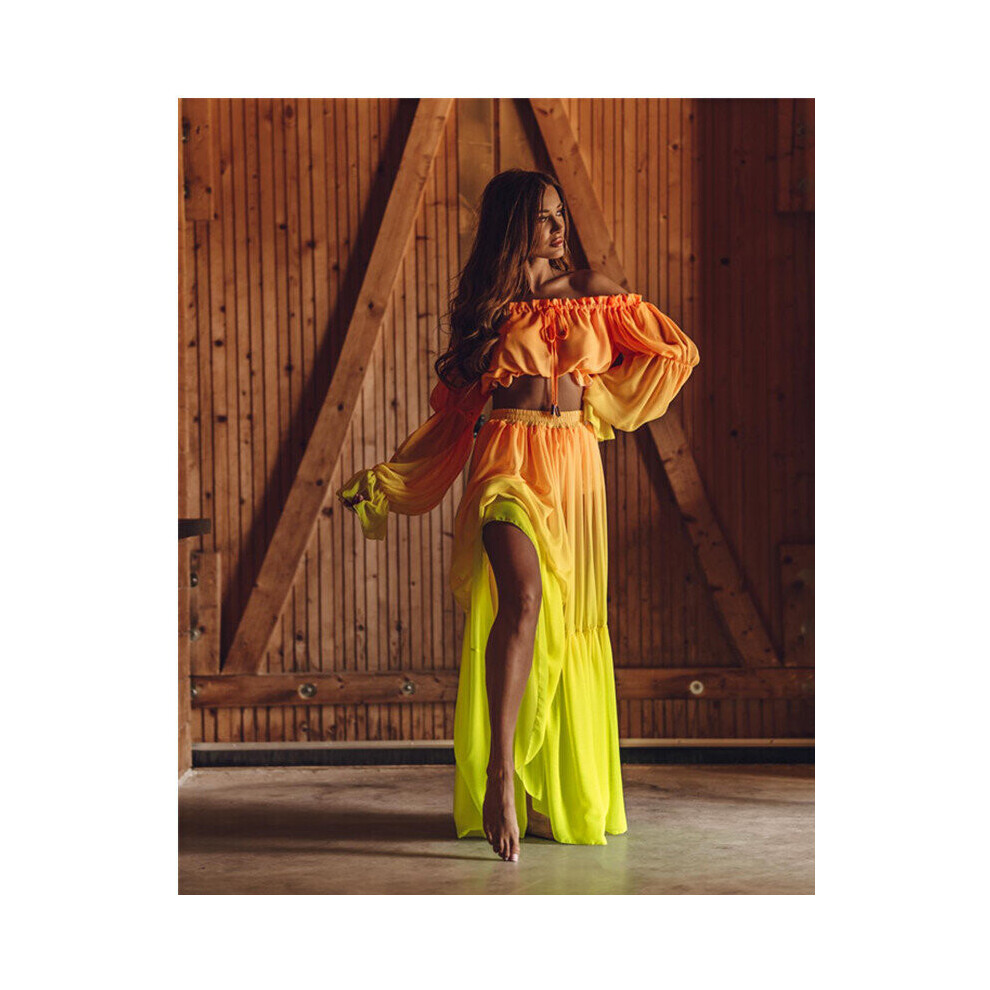 Women Long Sleeve Bikinis Cover ups Swim Long Cover up Tie-Up Crop Tops + High Waist Long Skirt Kaftan Beach Tunic Dress