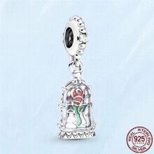 925 Prata A Bela e o Monstro Rosa Encantada Pendente Encanto Braceletes DIY Senhora Jóias