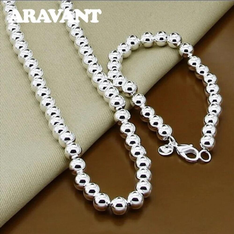 925 Silver 8MM Bead Jewelry Sets Necklaces Bracelets Set For Women Jewelry