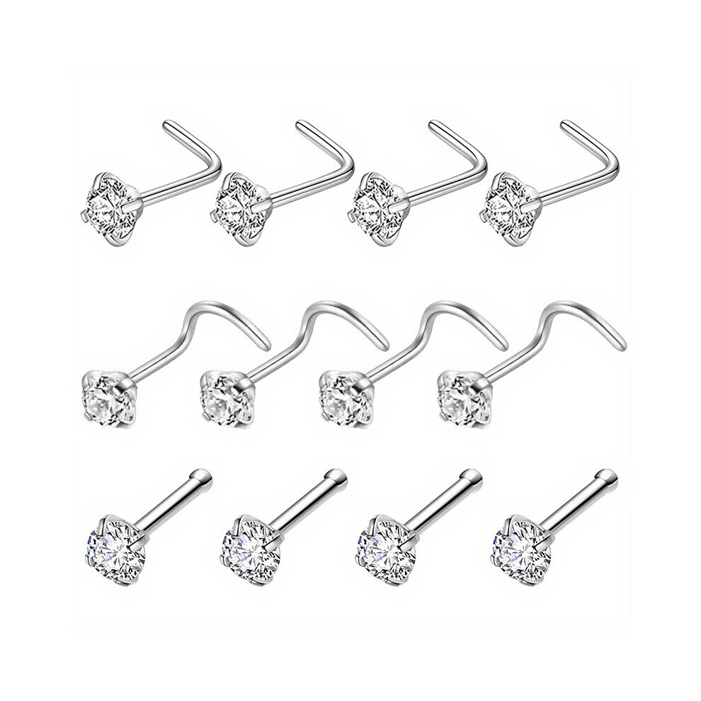 12pcs Set 20 Gauge Nose Rings Nose Piercings Hoop Nose Rings For Women Men Stainless Steel Nose Piercing Jewelry