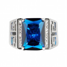 Joiashome Men's Silver 925 Ring with Sapphire Gemstone - Open Finger Design for Wedding & Engagement
