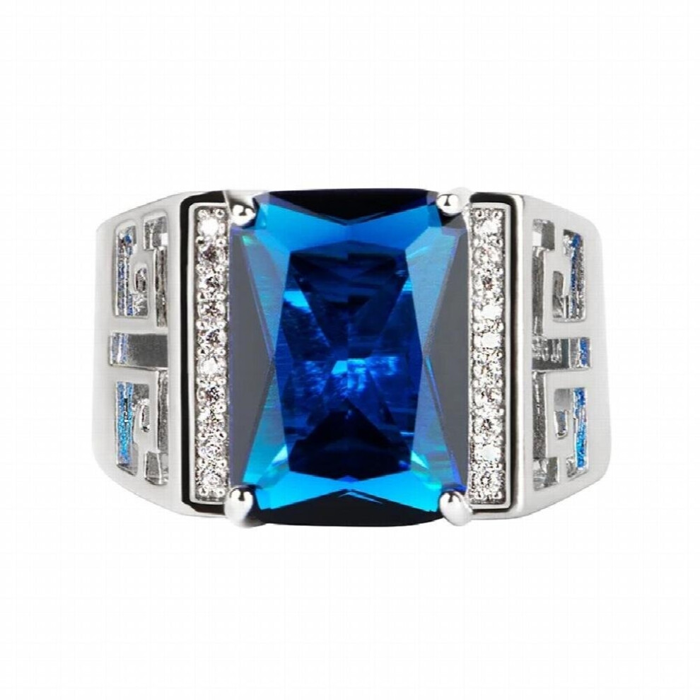 Joiashome Men's Silver 925 Ring with Sapphire Gemstone - Open Finger Design for Wedding & Engagement