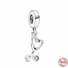 Strieborný 925 stetoskop prívesok šumivý zdravotná sestra Cap Charm Bead Fit náramok DIY šperky ženy darček