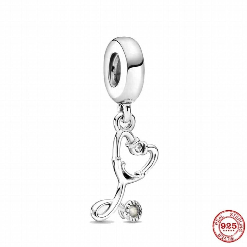 Silver 925 Stethoscope Pendant Sparkling Nurse Cap Charm Bead Fit Bracelet DIY Jewelry Women Gift