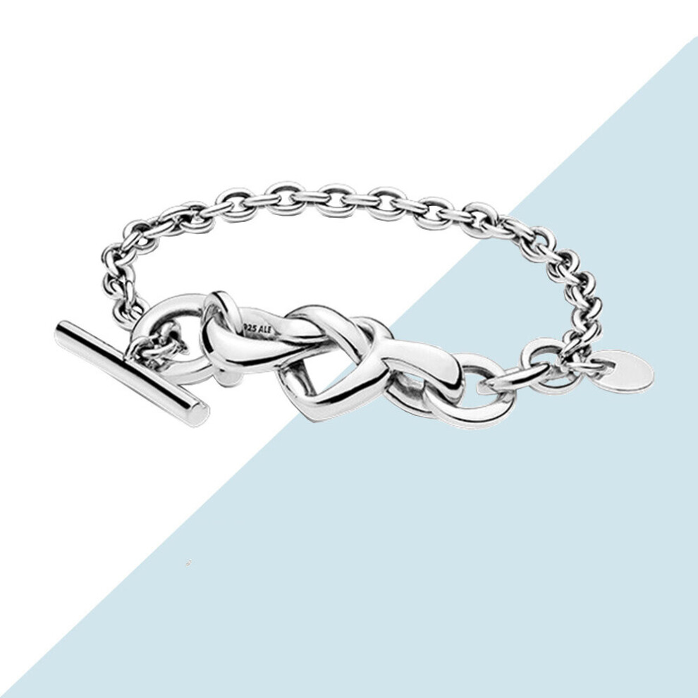925 Sterling Silver Heart knot Bracelet with T-clasp Fit Bead Charm Jewelry Making for Women