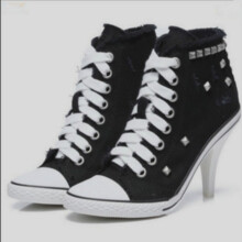 Donne Scarpe di tela Denim Tacchi alti Scarpe Rivetti Scarpe Lacci Sneakers Donne Stivali corti